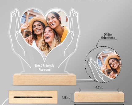 Custom Photo Forever Love - Personalized 3D Led Light Wooden Base