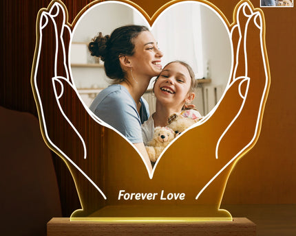 Custom Photo Forever Love - Personalized 3D Led Light Wooden Base
