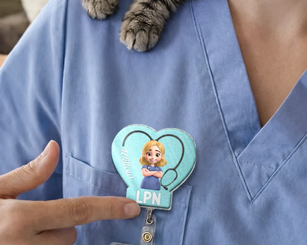 3D Effect Nurse Job Title Heart - Personalized Badge Reel