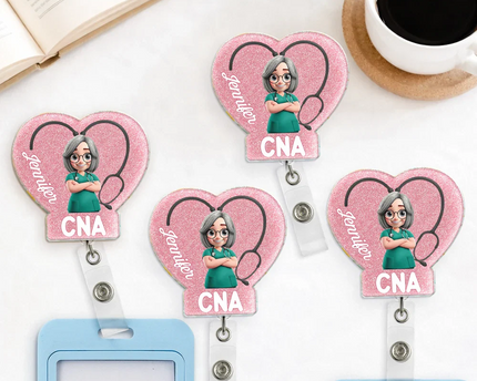 3D Effect Nurse Job Title Heart - Personalized Badge Reel