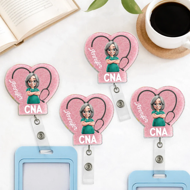 3D Effect Nurse Job Title Heart - Personalized Badge Reel