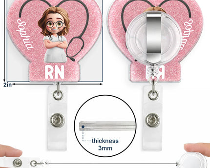3D Effect Nurse Job Title Heart - Personalized Badge Reel