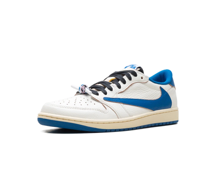 Men's Travis Scott x Air Jordan 1 Retro Low ‘ Sail Military Blue' Shoes