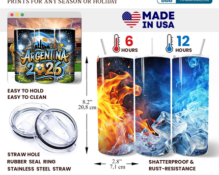 Argentina 2026 Soccer Cup Global Championship 20oz Tumbler With Lid and Stainless Steel Straw, Fans Football Gift Cup
