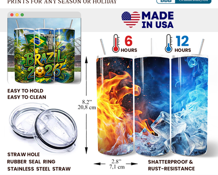Brazil 2026 Soccer Cup Global Championship 20oz Tumbler With Lid and Stainless Steel Straw, Fans Football Gift Cup
