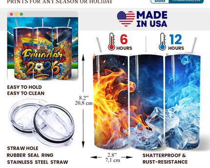 Ecuador 2026 Soccer Cup Global Championship 20oz Tumbler With Lid and Stainless Steel Straw, Fans Football Gift Cup
