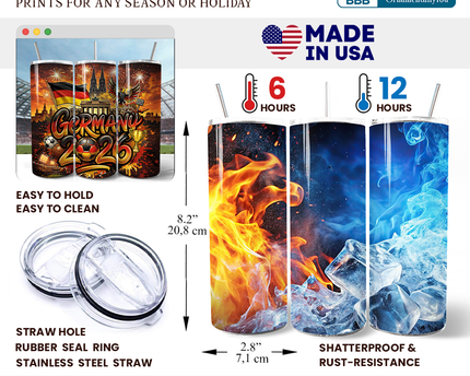Germany 2026 Soccer Cup Global Championship 20oz Tumbler With Lid and Stainless Steel Straw, Fans Football Gift Cup