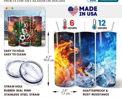 Mexico 2026 Soccer Cup Global Championship 20oz Tumbler With Lid and Stainless Steel Straw, Fans Football Gift Cup