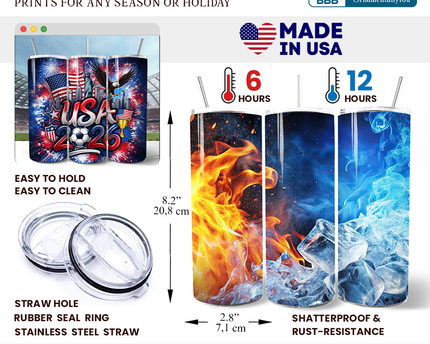 USA 2026 Soccer Cup Global Championship 20oz Tumbler With Lid and Stainless Steel Straw, Fans Football Gift Cup
