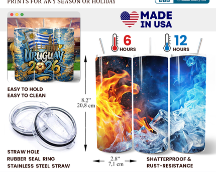 Uruguay 2026 Soccer Cup Global Championship 20oz Tumbler With Lid and Stainless Steel Straw, Fans Football Gift Cup