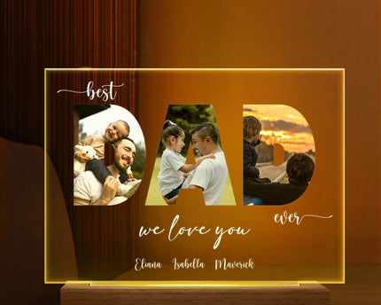 Custom Photo Best Dad Ever - Personalized Custom 3D Led Light Wooden Base