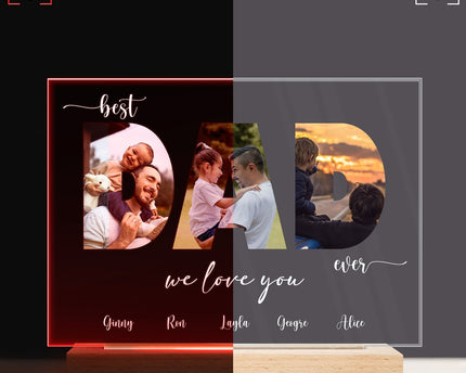 Custom Photo Best Dad Ever - Personalized Custom 3D Led Light Wooden Base