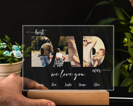 Custom Photo Best Dad Ever - Personalized Custom 3D Led Light Wooden Base