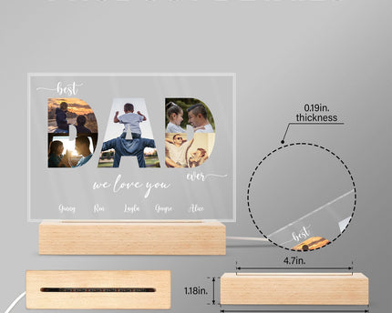 Custom Photo Best Dad Ever - Personalized Custom 3D Led Light Wooden Base