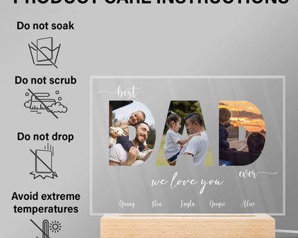 Custom Photo Best Dad Ever - Personalized Custom 3D Led Light Wooden Base