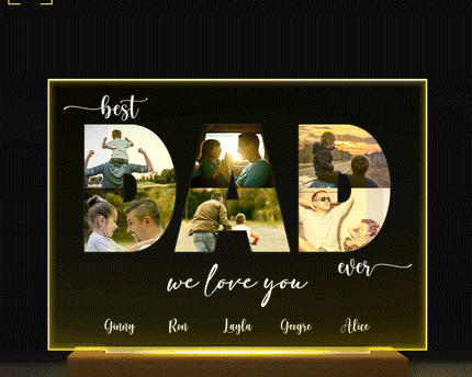 Custom Photo Best Dad Ever - Personalized Custom 3D Led Light Wooden Base