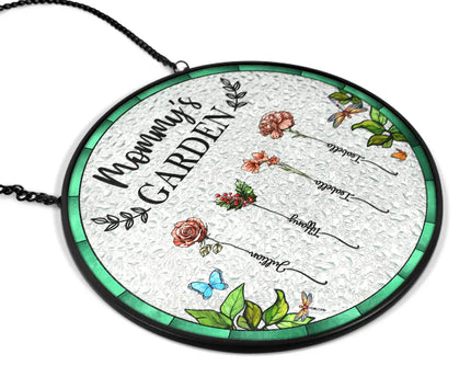 Birth Flower Grandma's Garden - Personalized Stained Glass Window Hanging Suncatcher