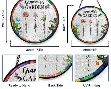 Birth Flower Grandma's Garden - Personalized Stained Glass Window Hanging Suncatcher