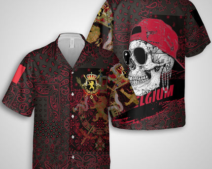 Belgium Hawaiian Shirt Paisley Flag And Skull Style