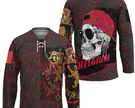 Belgium Hockey Jersey Paisley Flag And Skull Style