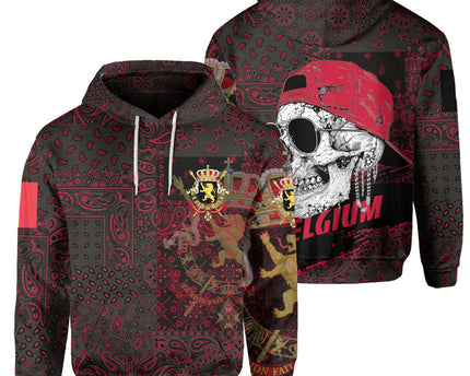 Belgium Hoodie Paisley Flag And Skull Style