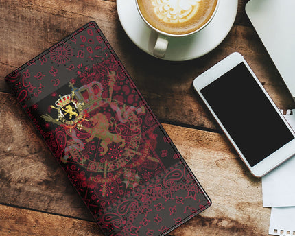 Belgium Leather Wallet Paisley Flag And Skull Style