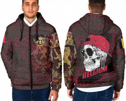 Belgium Men Hooded Padded Jacket Paisley Flag And Skull Style