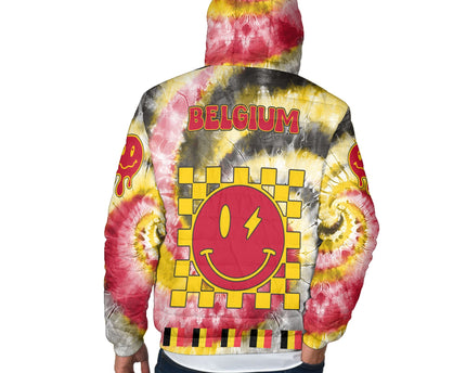 Belgium Men Hooded Padded Jacket Custom Tie Dye Style