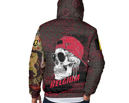 Belgium Men Hooded Padded Jacket Paisley Flag And Skull Style