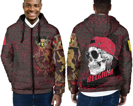 Belgium Men Hooded Padded Jacket Paisley Flag And Skull Style