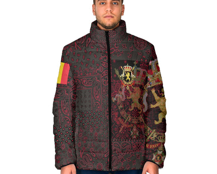 Belgium Men Padded Jacket Paisley Flag And Skull Style