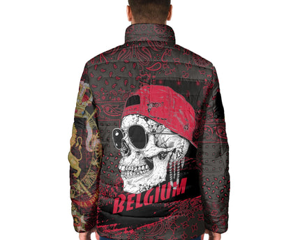 Belgium Men Padded Jacket Paisley Flag And Skull Style