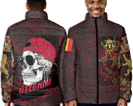 Belgium Men Padded Jacket Paisley Flag And Skull Style