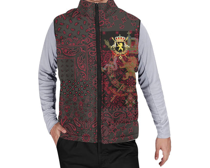 Belgium Men Padded Jacket Vest Paisley Flag And Skull Style