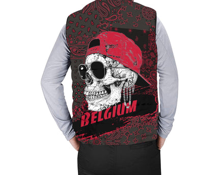 Belgium Men Padded Jacket Vest Paisley Flag And Skull Style