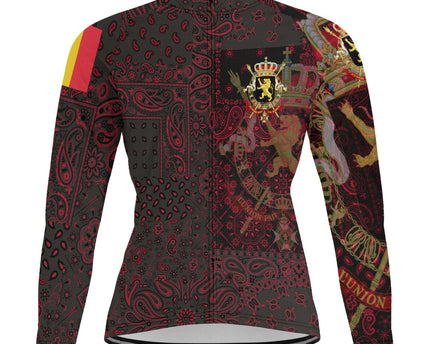 Belgium Raglan Men Cycling Jersey Long Sleeve Paisley Flag And Skull Style