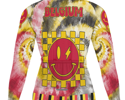 Belgium Raglan Men Cycling Jersey Long Sleeve Custom Tie Dye Style
