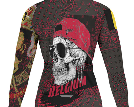 Belgium Raglan Men Cycling Jersey Long Sleeve Paisley Flag And Skull Style