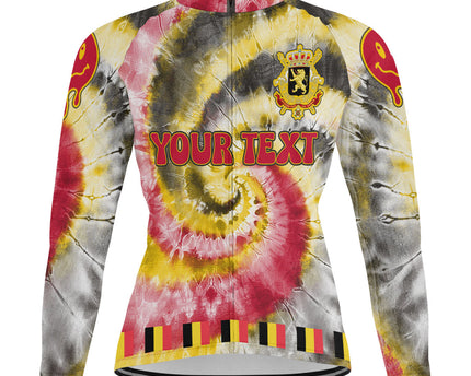 Belgium Raglan Men Cycling Jersey Long Sleeve Custom Tie Dye Style