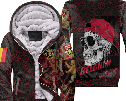Belgium Sherpa Hoodie Paisley Flag And Skull Style