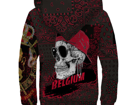 Belgium Sherpa Hoodie Paisley Flag And Skull Style
