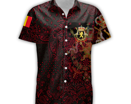 Belgium Short Sleeve Shirt Paisley Flag And Skull Style