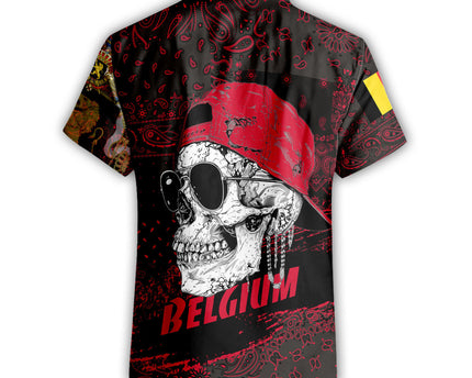 Belgium Short Sleeve Shirt Paisley Flag And Skull Style