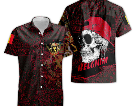 Belgium Short Sleeve Shirt Paisley Flag And Skull Style