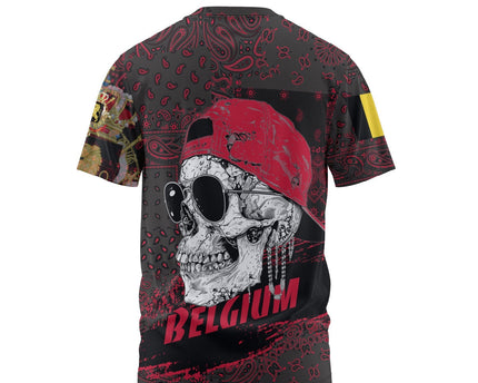 Belgium T Shirt Paisley Flag And Skull Style