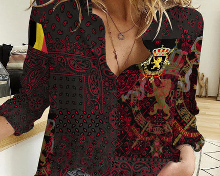 Belgium Women Casual Shirt Paisley Flag And Skull Style