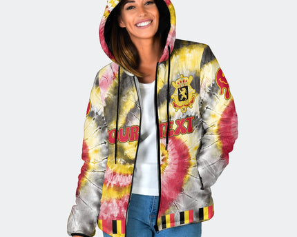 Belgium Women Hooded Padded Jacket Custom Tie Dye Style
