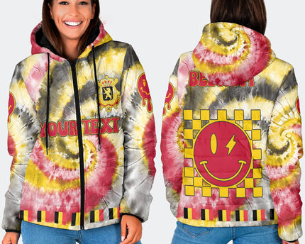 Belgium Women Hooded Padded Jacket Custom Tie Dye Style