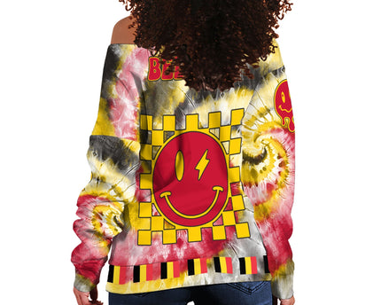 Belgium Women Off Shoulder Sweatshirt Custom Tie Dye Style