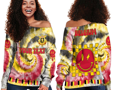 Belgium Women Off Shoulder Sweatshirt Custom Tie Dye Style